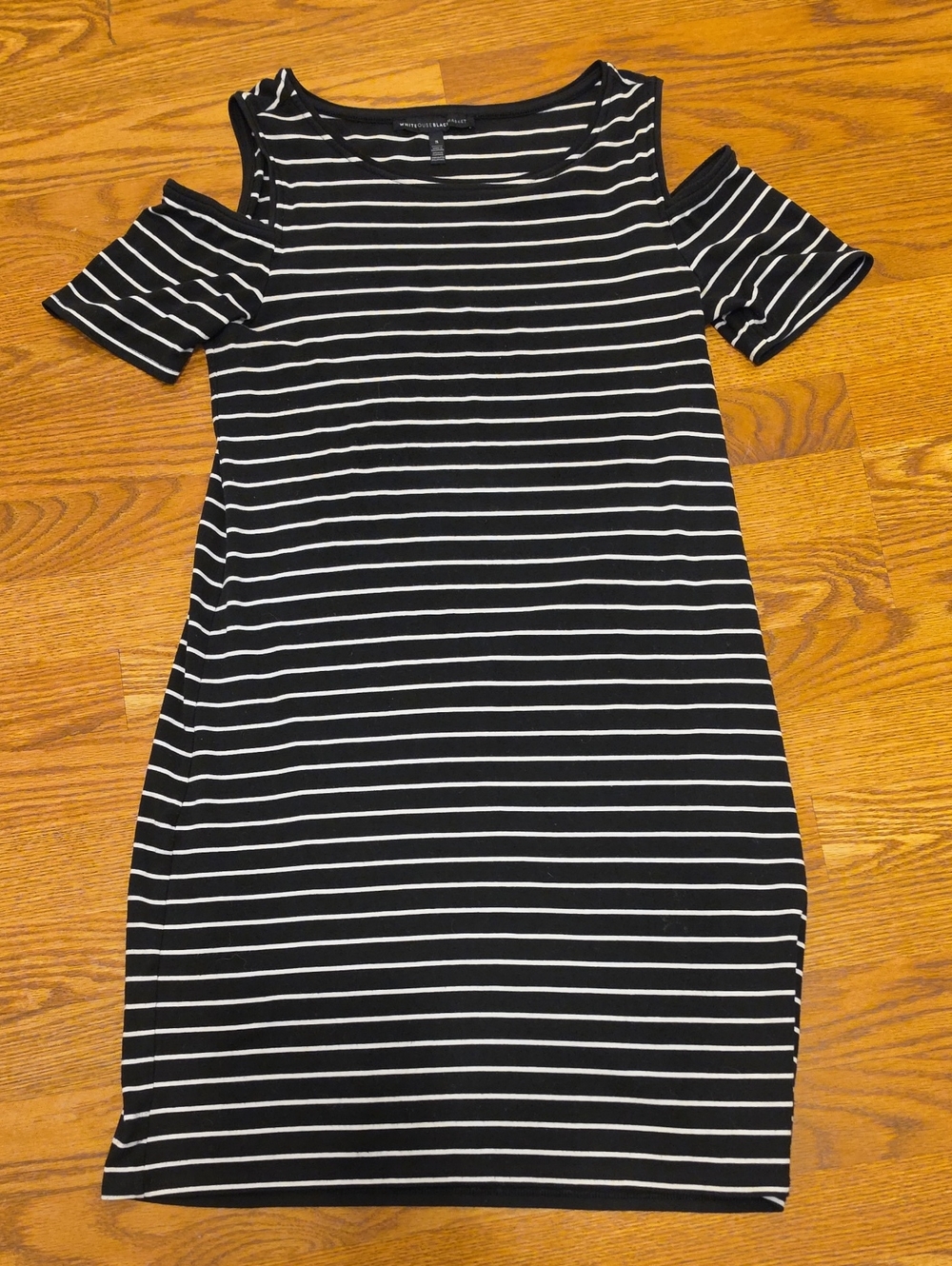 White House Black Market Black & White Striped Cold-Shoulder Midi Dress